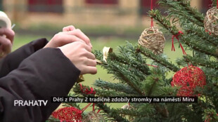 Děti z Prahy 2 tradičně zdobily stromky na náměstí Míru